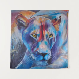 Hand Painted Wild Cat Portrait Wandteppich
