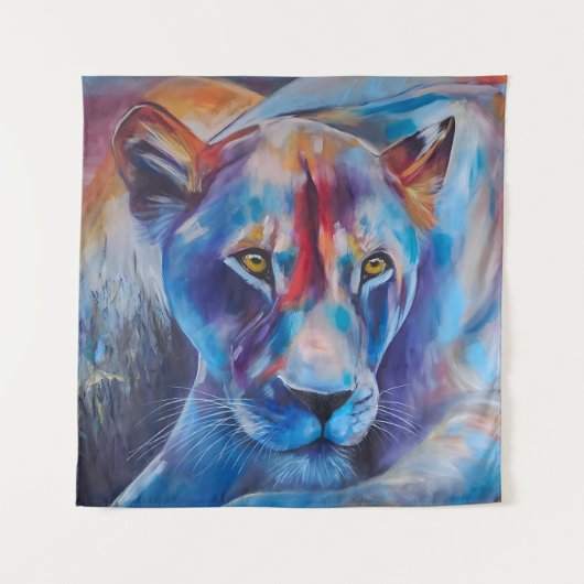 Hand Painted Wild Cat Portrait Wandteppich (Vorderseite)