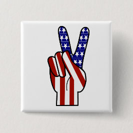 Hand Peace Sign - Red White & Blue Button