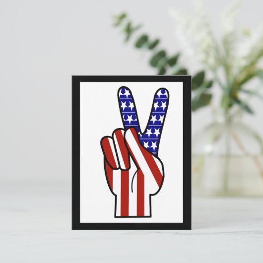Hand Peace Sign - Red White & Blue Einladung (Stehend Vorderseite)
