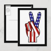 Hand Peace Sign - Red White & Blue Postkarte (Vorne/Hinten)
