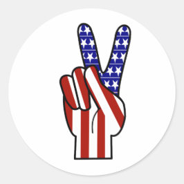 Hand Peace Sign - Red White & Blue Runder Aufkleber