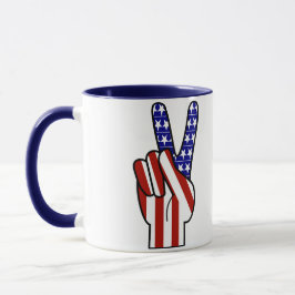 Hand Peace Sign - Red White & Blue Tasse