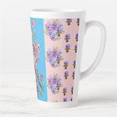 Hand Pink Blue Budgie Blumenblume Latte Tasse (Rechts)