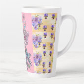 Hand Pink Blue Budgie Blumenblume Latte Tasse (Rechts)