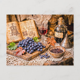 Hand‑Pressed Traditional Wine with Grapes and Vint Postkarte