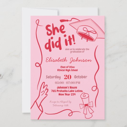 Hand Rot, sie tat es Abschluss Einladung (Vorderseite)