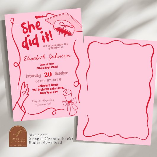 Hand Rot, sie tat es Abschluss Einladung