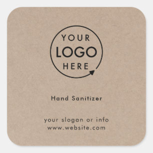 Hand Sanitizer   Rustikales Kraft-Logo Quadratischer Aufkleber