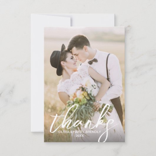Hand Schreib Skript 2 Foto Hochzeit Dankeschön Kar Dankeskarte (Vorderseite)