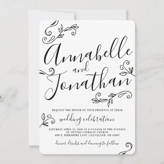 Hand schriftliche Kalligraphie verlässt Hochzeit Einladung (Vorderseite)