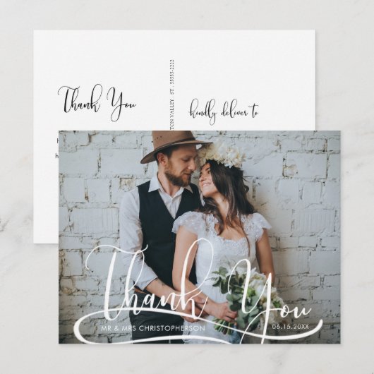Hand-Script-Foto Hochzeit Danke Postkarte (Vorne/Hinten)