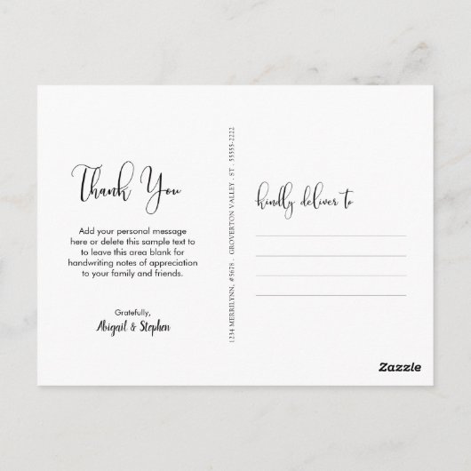 Hand-Script-Foto Hochzeit Danke Postkarte (Rückseite)