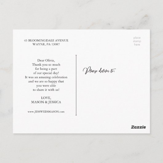 Hand-Script-Foto Hochzeit Vielen Dank Postcard Postkarte (Rückseite)