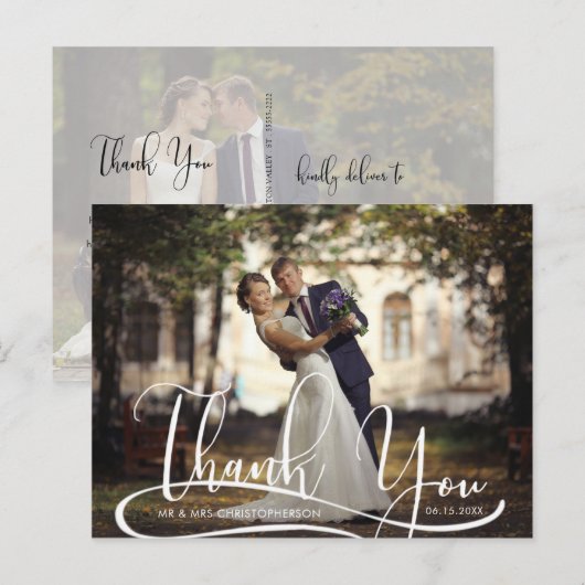 Hand Script Two Foto Wedding Vielen Dank Postkarte (Vorne/Hinten)