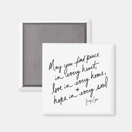 Hand-Scripted Peace Love & Hope Spiritual BW Magnet (Vorderseite/Rückseite)