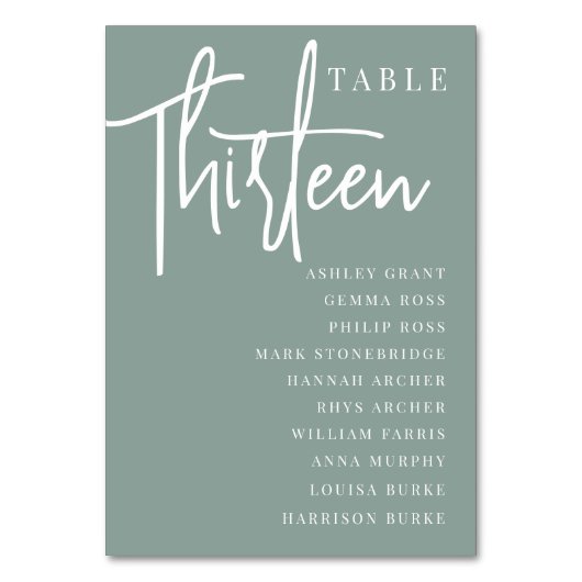 Hand Scripted Table DRITTEN + Guest Names Tischnummer (Rückseite)