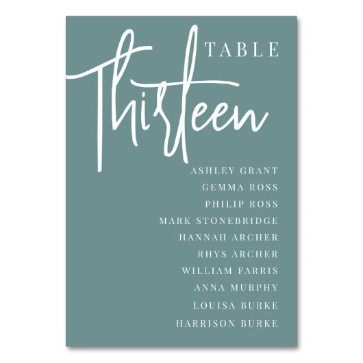 Hand Scripted Table DRITTEN + Guest Names Tischnummer (Vorderseite)