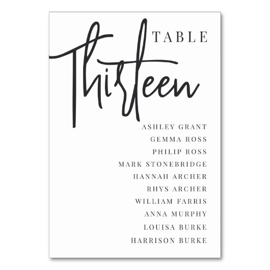 Hand Scripted Table DRITTEN + Guest Names Tischnummer (Vorderseite)