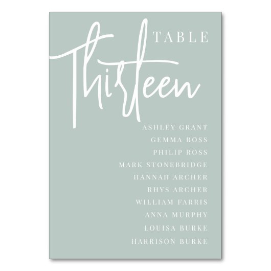 Hand Scripted Table DRITTEN + Guest Names Tischnummer (Vorderseite)