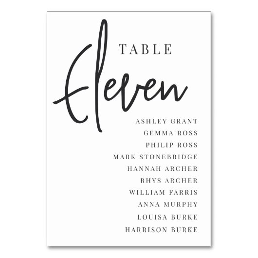 Hand Scripted Table ELEVEN + Guest Names Tischnummer (Rückseite)