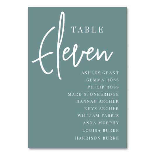 Hand Scripted Table ELEVEN + Guest Names Tischnummer (Rückseite)