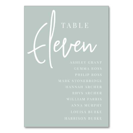 Hand Scripted Table ELEVEN + Guest Names Tischnummer (Rückseite)