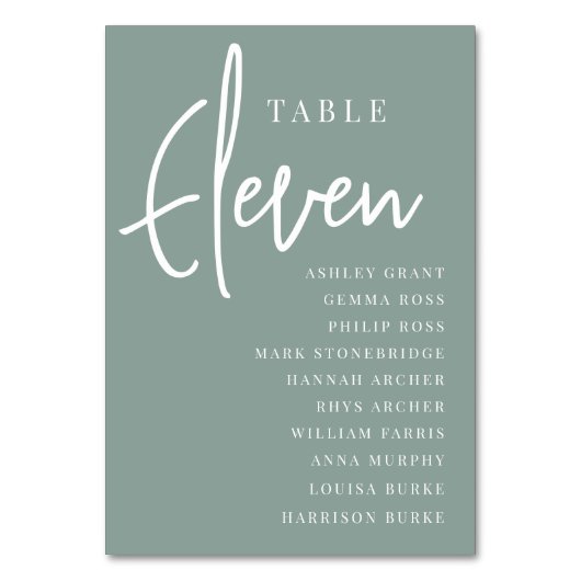 Hand Scripted Table ELEVEN + Guest Names Tischnummer (Vorderseite)