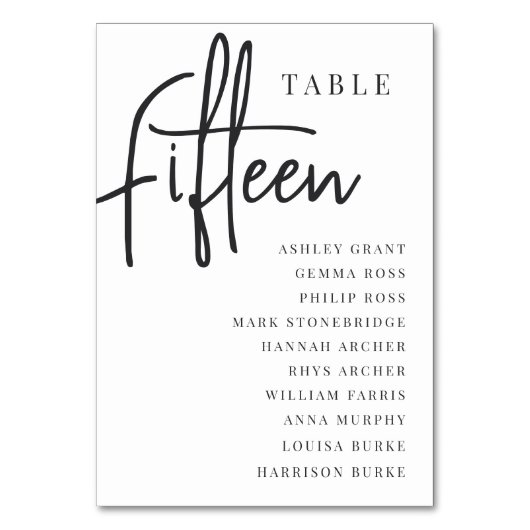 Hand Scripted Table FIFTEEN + Guest Names Tischnummer (Vorderseite)
