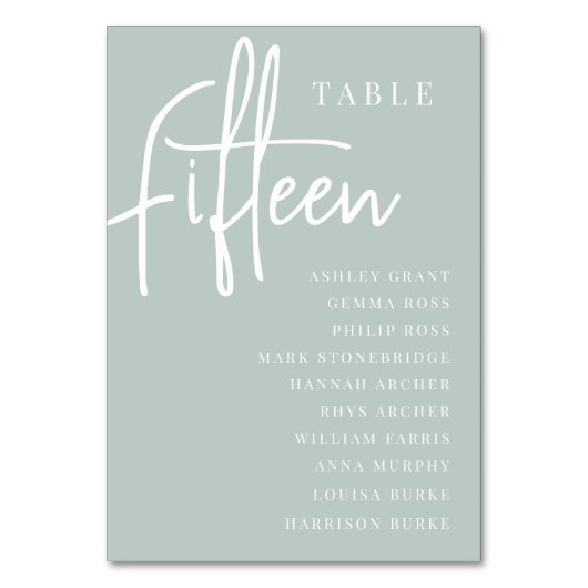 Hand Scripted Table FIFTEEN + Guest Names Tischnummer (Vorderseite)
