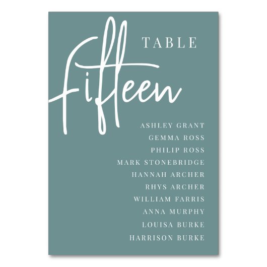 Hand Scripted Table FIFTEEN + Guest Names Tischnummer (Rückseite)