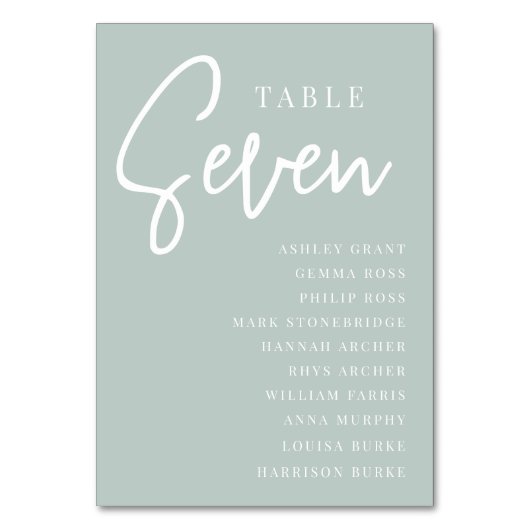 Hand Scripted Table SEVEN + Guest Names Tischnummer (Rückseite)