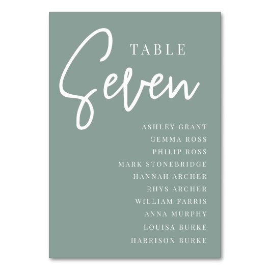 Hand Scripted Table SEVEN + Guest Names Tischnummer (Vorderseite)