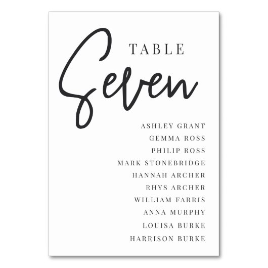 Hand Scripted Table SEVEN + Guest Names Tischnummer (Rückseite)