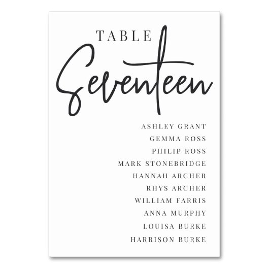 Hand Scripted Table SEVENTEEN + Guest Names Tischnummer (Vorderseite)