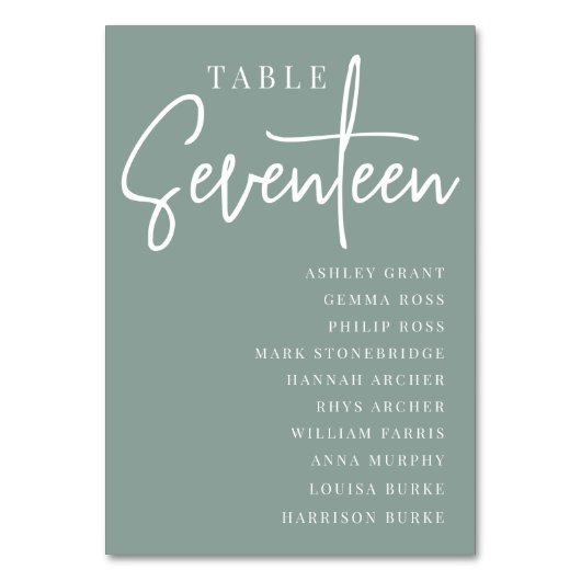 Hand Scripted Table SEVENTEEN + Guest Names Tischnummer (Rückseite)