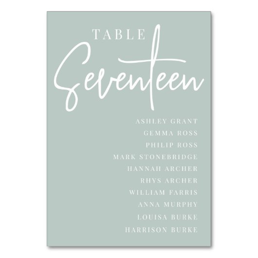 Hand Scripted Table SEVENTEEN + Guest Names Tischnummer (Rückseite)