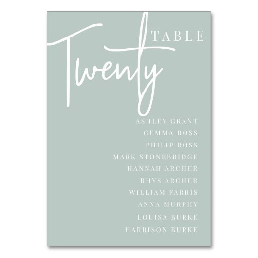 Hand Scripted Table TWENTY + Guest Names Tischnummer (Rückseite)