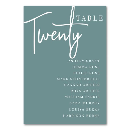 Hand Scripted Table TWENTY + Guest Names Tischnummer (Rückseite)