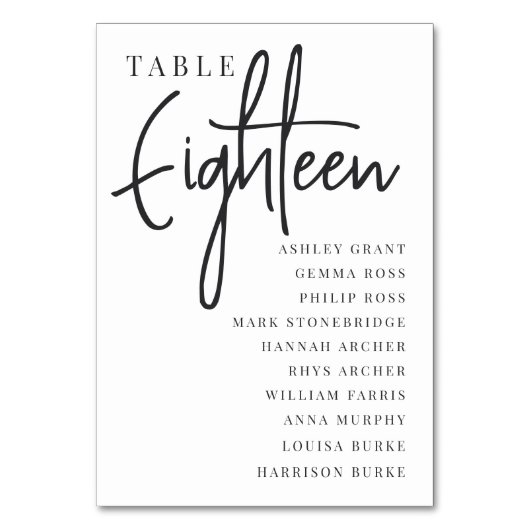 Hand Scripting Table ACHTEEN + Gästebamen Tischnummer (Vorderseite)