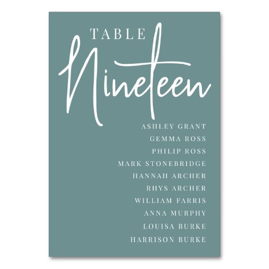 Hand Scripting Table NINETEEN + Guest Names Tischnummer (Vorderseite)