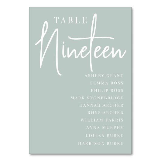 Hand Scripting Table NINETEEN + Guest Names Tischnummer (Rückseite)