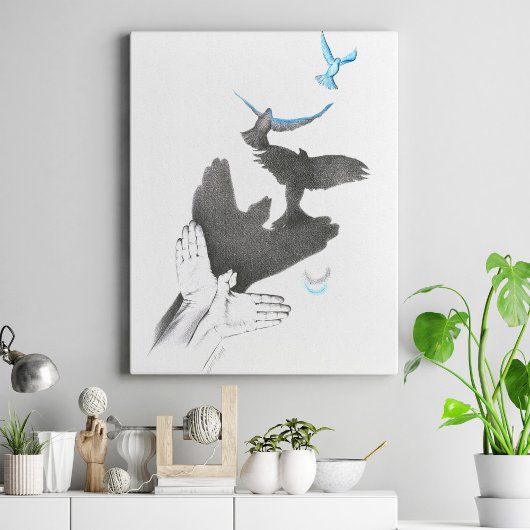 Hand shadow Flying birds Illusion Surreal art Leinwanddruck