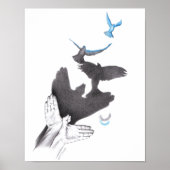 Hand shadow Flying birds Illusion Surreal art Poster (Vorne)