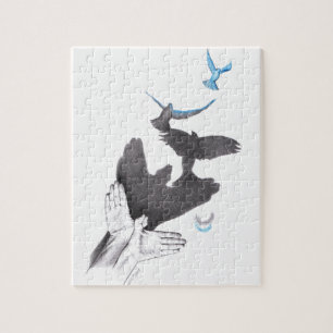 Hand shadow Flying birds Illusion Surreal art Puzzle
