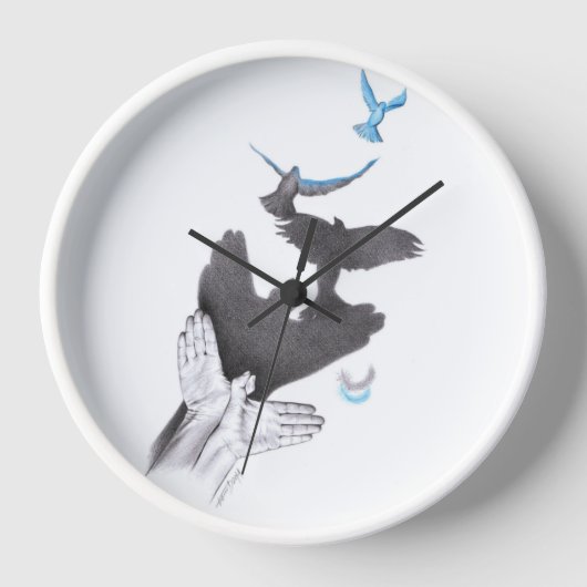 Hand shadow Flying birds Illusion Surreal art Wanduhr (Vorderseite)