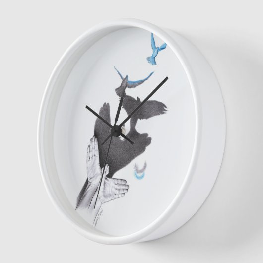 Hand shadow Flying birds Illusion Surreal art Wanduhr (Winkel)