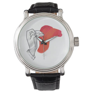 Hand Silhouette Camel Red Armbanduhr