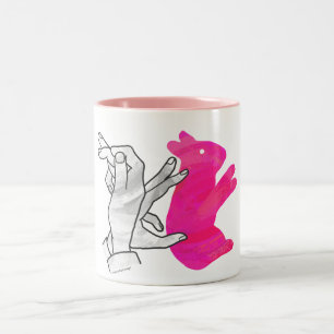 Hand-Silhouette-Hase Pink Zweifarbige Tasse
