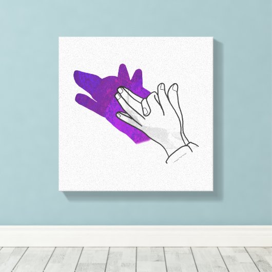 Hand Silhouette Wolf Lila Leinwanddruck (Insitu (Holzboden))
